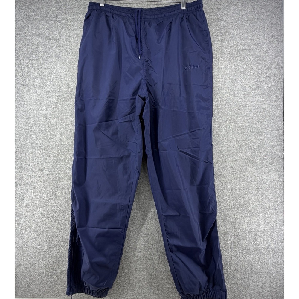 Adidas Vintage Track Pants Men Size Large Blue Nylon Lined Activewear Drawstring